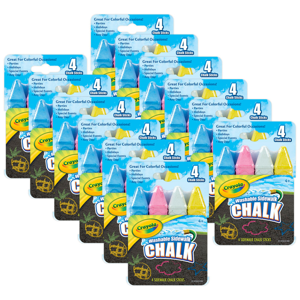 Crayola Outdoor Washable Sidewalk Chalk, 4 Sticks Per Pack, 12 Packs