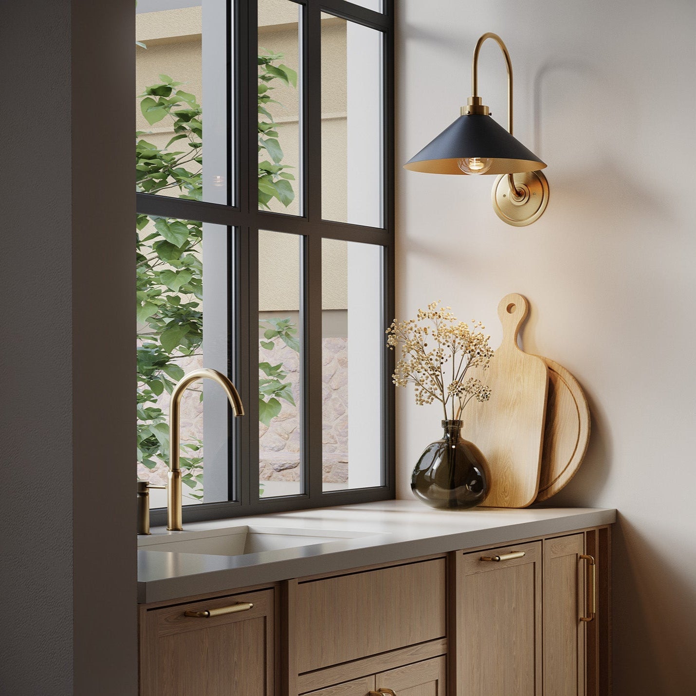 Alma Metal Wall Sconce 16", Black and Aged Brass