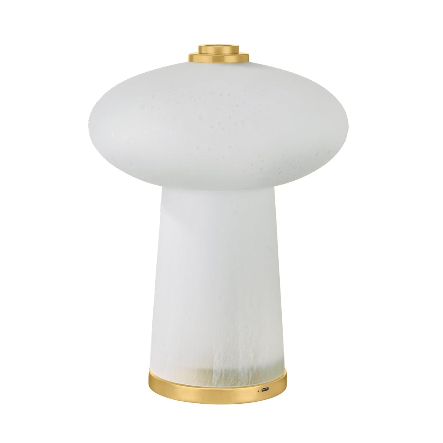 Alena Rechargeable Table Lamp 14", Seeded Cloud Glass with Aged Brass