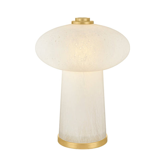Alena Rechargeable Table Lamp 14", Seeded Cloud Glass with Aged Brass